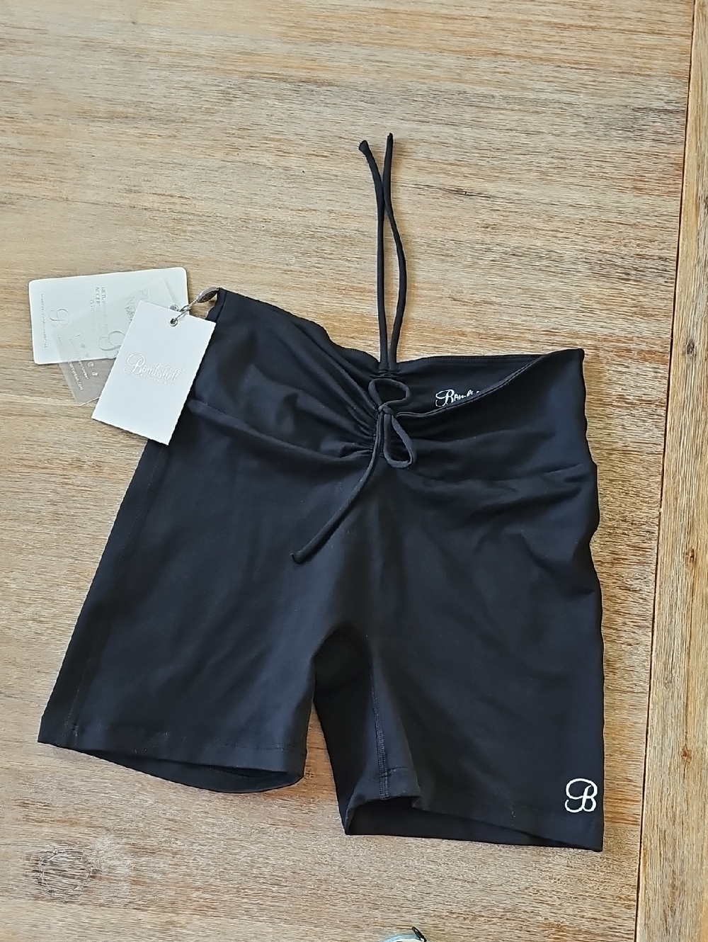 Bombshell Curve Max Black Drawstring High-Waist Active Shorts NWT